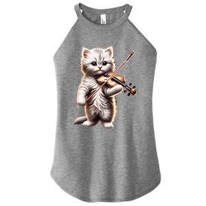 Funny Orchestra Musician Violinist Cute Cat Playing Violin Women's Perfect Tri Rocker Tank