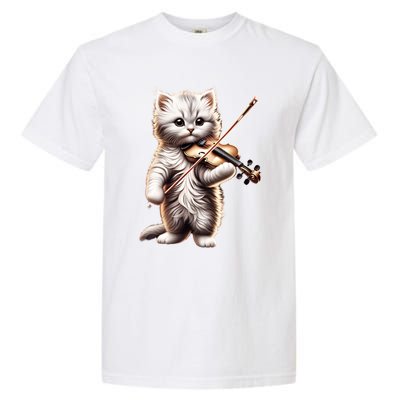 Funny Orchestra Musician Violinist Cute Cat Playing Violin Garment-Dyed Heavyweight T-Shirt