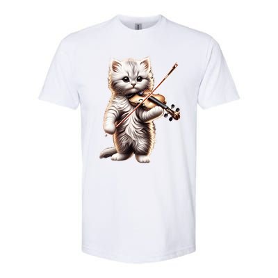 Funny Orchestra Musician Violinist Cute Cat Playing Violin Softstyle CVC T-Shirt