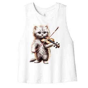 Funny Orchestra Musician Violinist Cute Cat Playing Violin Women's Racerback Cropped Tank