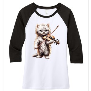 Funny Orchestra Musician Violinist Cute Cat Playing Violin Women's Tri-Blend 3/4-Sleeve Raglan Shirt