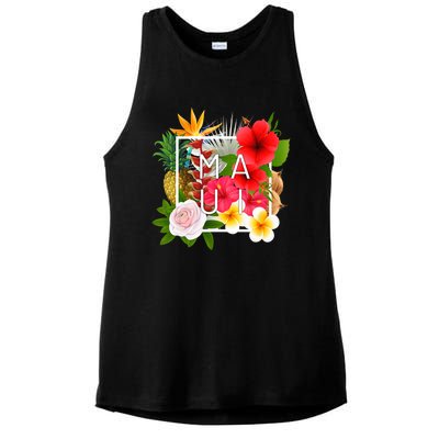 Flowers Of Maui Word Art Hawaiian Island Hawaii Strong Ladies PosiCharge Tri-Blend Wicking Tank