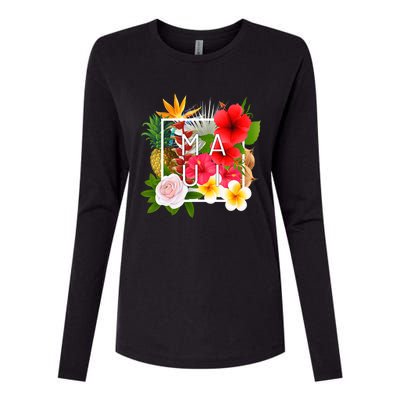 Flowers Of Maui Word Art Hawaiian Island Hawaii Strong Womens Cotton Relaxed Long Sleeve T-Shirt