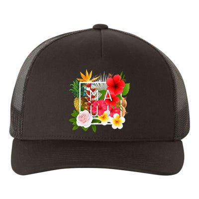 Flowers Of Maui Word Art Hawaiian Island Hawaii Strong Yupoong Adult 5-Panel Trucker Hat