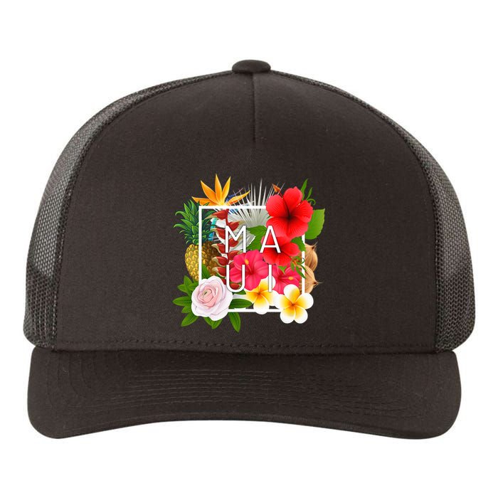 Flowers Of Maui Word Art Hawaiian Island Hawaii Strong Yupoong Adult 5-Panel Trucker Hat