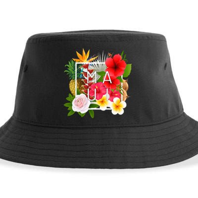 Flowers Of Maui Word Art Hawaiian Island Hawaii Strong Sustainable Bucket Hat