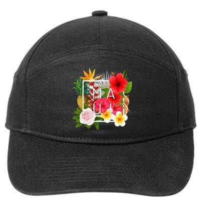 Flowers Of Maui Word Art Hawaiian Island Hawaii Strong 7-Panel Snapback Hat