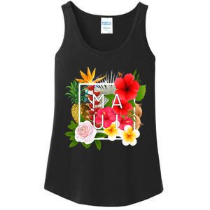 Flowers Of Maui Word Art Hawaiian Island Hawaii Strong Ladies Essential Tank