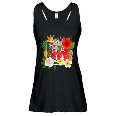 Flowers Of Maui Word Art Hawaiian Island Hawaii Strong Ladies Essential Flowy Tank