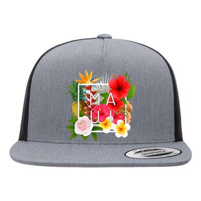 Flowers Of Maui Word Art Hawaiian Island Hawaii Strong Flat Bill Trucker Hat