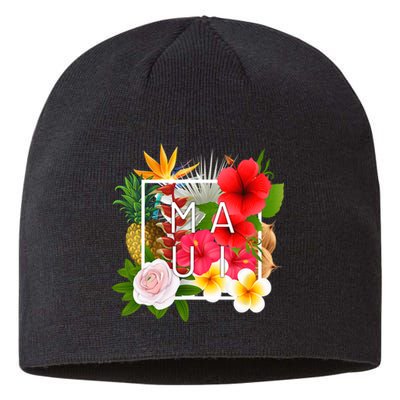 Flowers Of Maui Word Art Hawaiian Island Hawaii Strong Sustainable Beanie