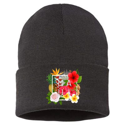 Flowers Of Maui Word Art Hawaiian Island Hawaii Strong Sustainable Knit Beanie