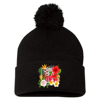 Flowers Of Maui Word Art Hawaiian Island Hawaii Strong Pom Pom 12in Knit Beanie