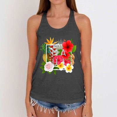 Flowers Of Maui Word Art Hawaiian Island Hawaii Strong Women's Knotted Racerback Tank