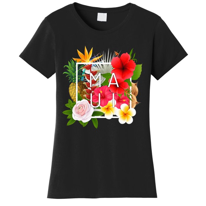 Flowers Of Maui Word Art Hawaiian Island Hawaii Strong Women's T-Shirt