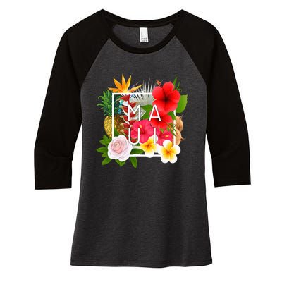 Flowers Of Maui Word Art Hawaiian Island Hawaii Strong Women's Tri-Blend 3/4-Sleeve Raglan Shirt