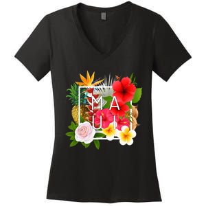 Flowers Of Maui Word Art Hawaiian Island Hawaii Strong Women's V-Neck T-Shirt