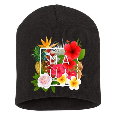 Flowers Of Maui Word Art Hawaiian Island Hawaii Strong Short Acrylic Beanie