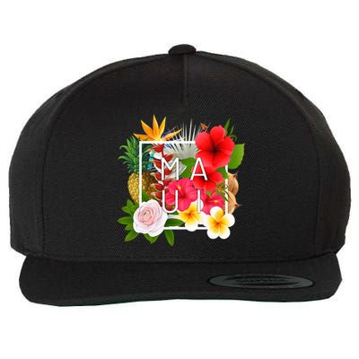 Flowers Of Maui Word Art Hawaiian Island Hawaii Strong Wool Snapback Cap