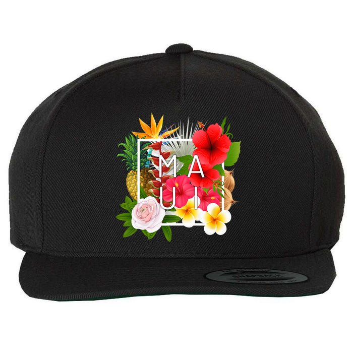 Flowers Of Maui Word Art Hawaiian Island Hawaii Strong Wool Snapback Cap