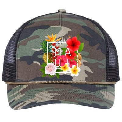 Flowers Of Maui Word Art Hawaiian Island Hawaii Strong Retro Rope Trucker Hat Cap