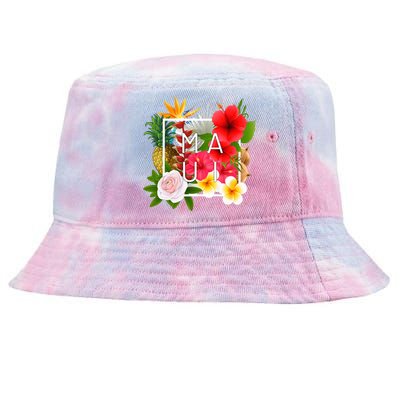 Flowers Of Maui Word Art Hawaiian Island Hawaii Strong Tie-Dyed Bucket Hat