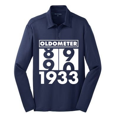 Funny Oldometer Made In 1933 90th Birthday Silk Touch Performance Long Sleeve Polo