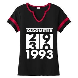 Funny Oldometer Made In 1993 30th Birthday Ladies Halftime Notch Neck Tee