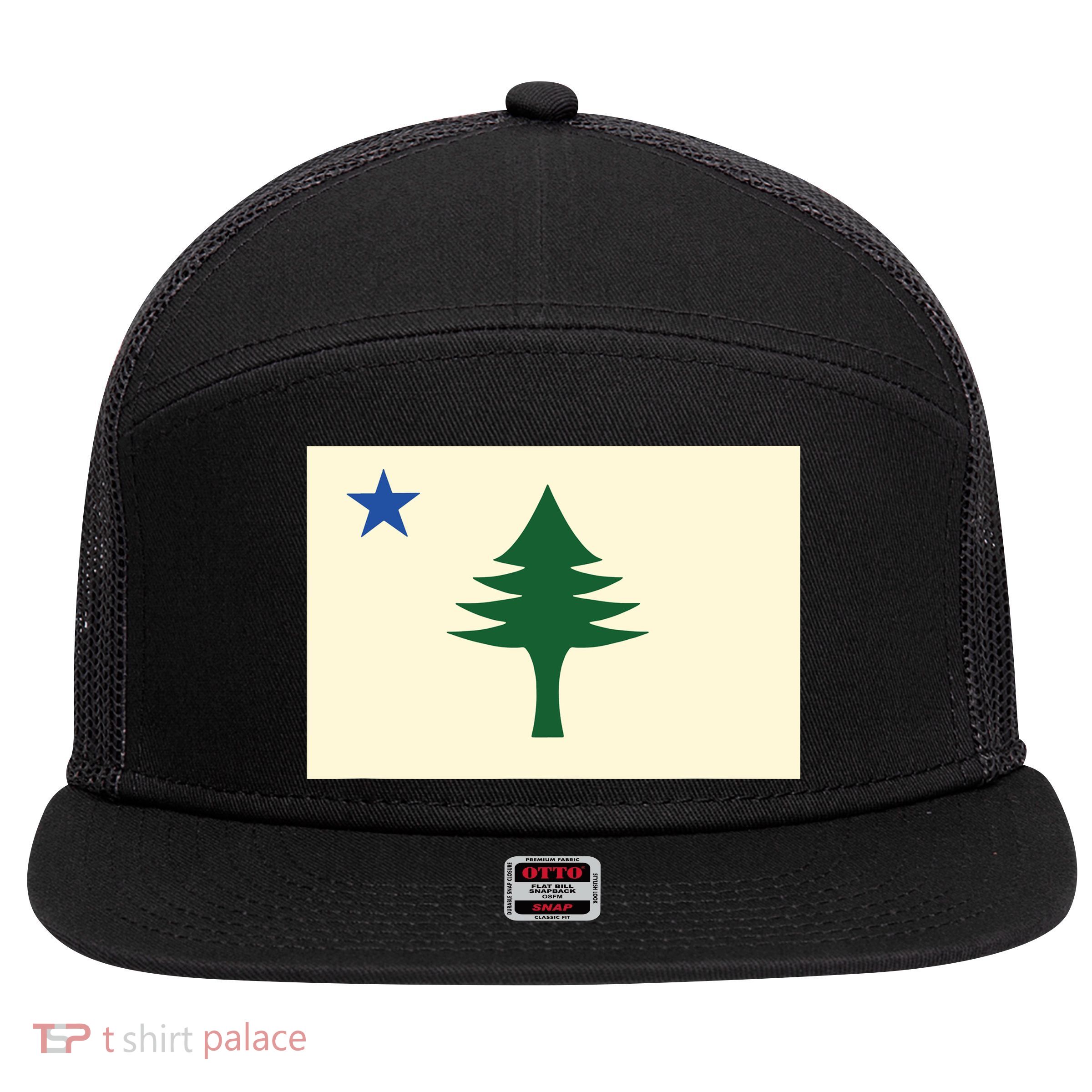 Flag Of Maine 1901 Maine State Flag Pine Tree State 7 Panel Mesh Trucker Snapback Hat