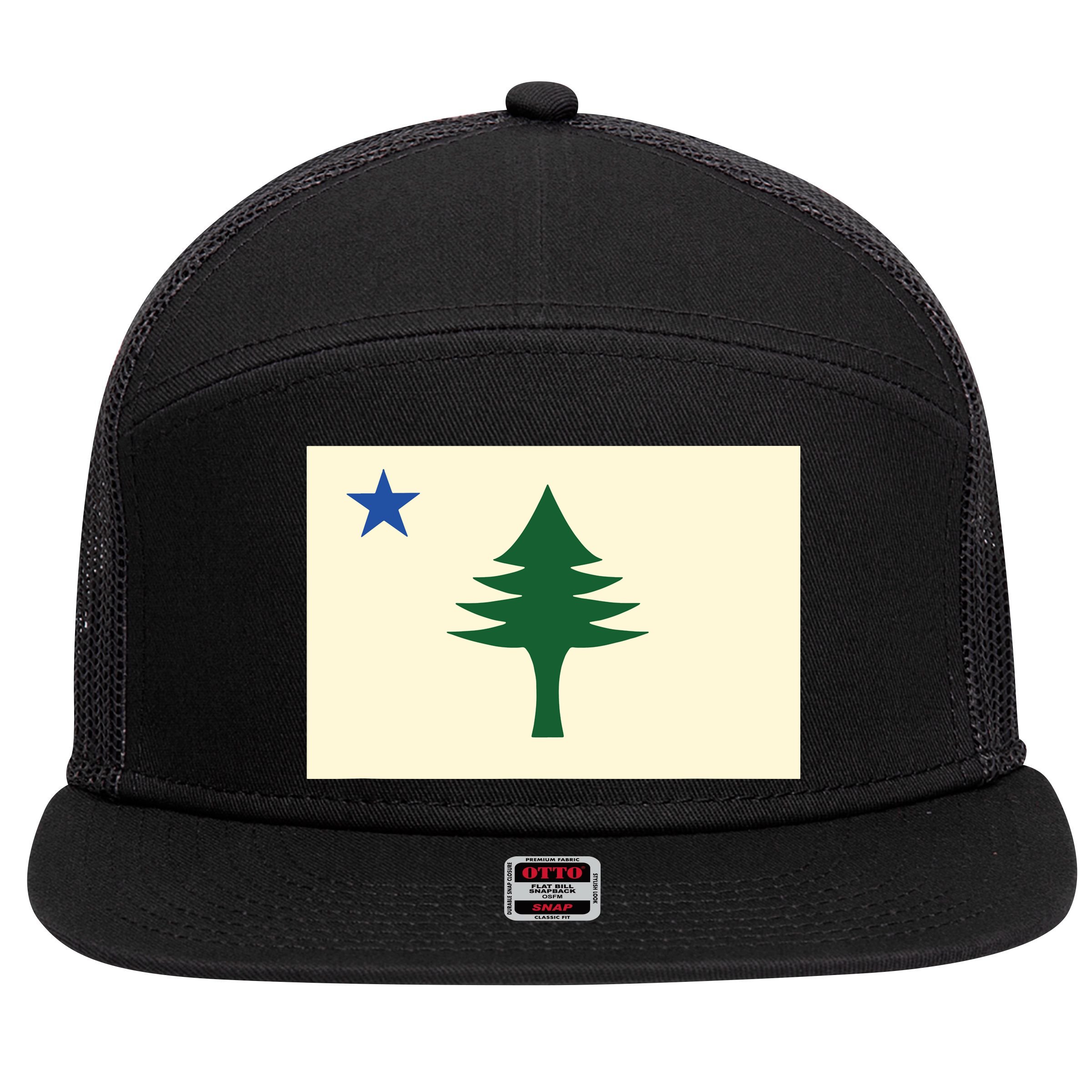 Flag Of Maine 1901 Maine State Flag Pine Tree State 7 Panel Mesh Trucker Snapback Hat