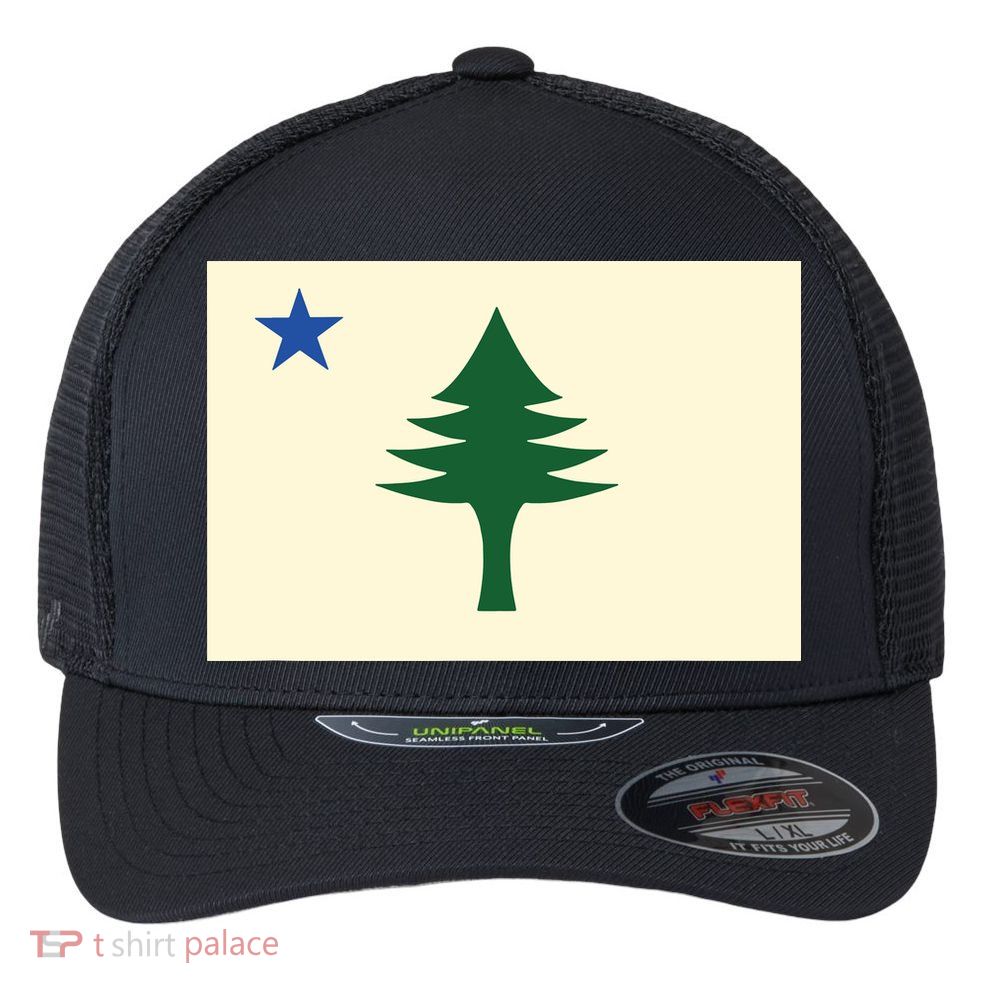 Flag Of Maine 1901 Maine State Flag Pine Tree State Flexfit Unipanel Trucker Cap