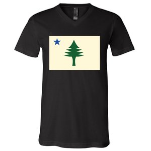 Flag Of Maine 1901 Maine State Flag Pine Tree State V-Neck T-Shirt