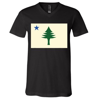 Flag Of Maine 1901 Maine State Flag Pine Tree State V-Neck T-Shirt
