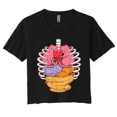 Funny Organs Made Out Of Cats Women's Crop Top Tee