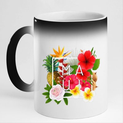 Flowers Of Maui Word Art Hawaiian Island Souvenir 11oz Black Color Changing Mug