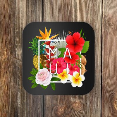 Flowers Of Maui Word Art Hawaiian Island Souvenir Coaster