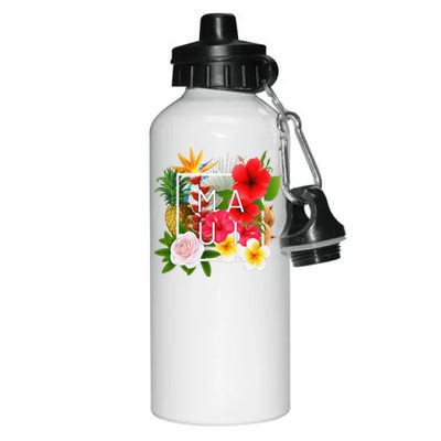 Flowers Of Maui Word Art Hawaiian Island Souvenir Aluminum Water Bottle