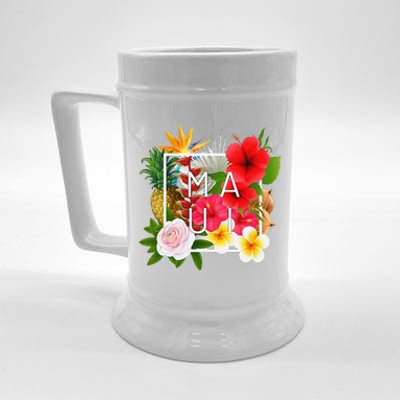 Flowers Of Maui Word Art Hawaiian Island Souvenir Beer Stein