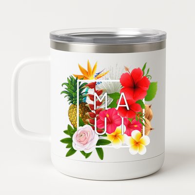 Flowers Of Maui Word Art Hawaiian Island Souvenir 12 oz Stainless Steel Tumbler Cup