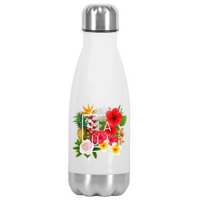 Flowers Of Maui Word Art Hawaiian Island Souvenir Stainless Steel Insulated Water Bottle