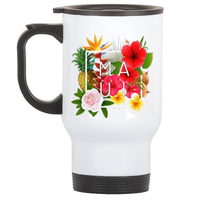 Flowers Of Maui Word Art Hawaiian Island Souvenir Stainless Steel Travel Mug