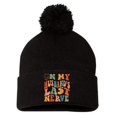 Funny On My Husband's Last Nerve Groovy On Back Pom Pom 12in Knit Beanie