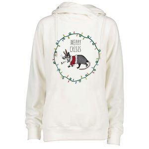 Festive Opossum Merry Crisis Merry Christmas Womens Funnel Neck Pullover Hood