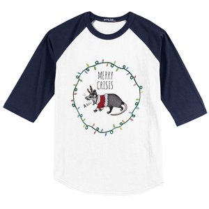 Festive Opossum Merry Crisis Merry Christmas Baseball Sleeve Shirt