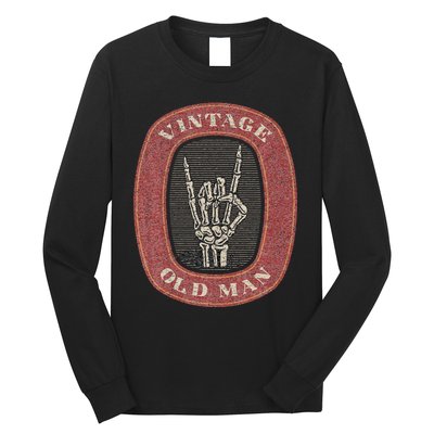 Funny Old Man Guy Vintage Graphic Skeleton Hand Long Sleeve Shirt