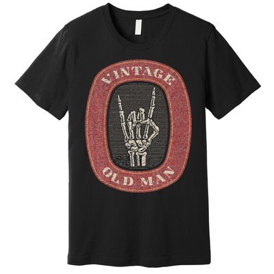 Funny Old Man Guy Vintage Graphic Skeleton Hand Premium T-Shirt