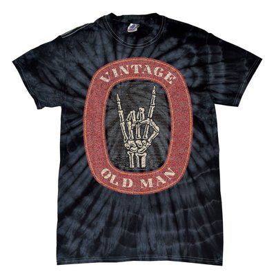 Funny Old Man Guy Vintage Graphic Skeleton Hand Tie-Dye T-Shirt