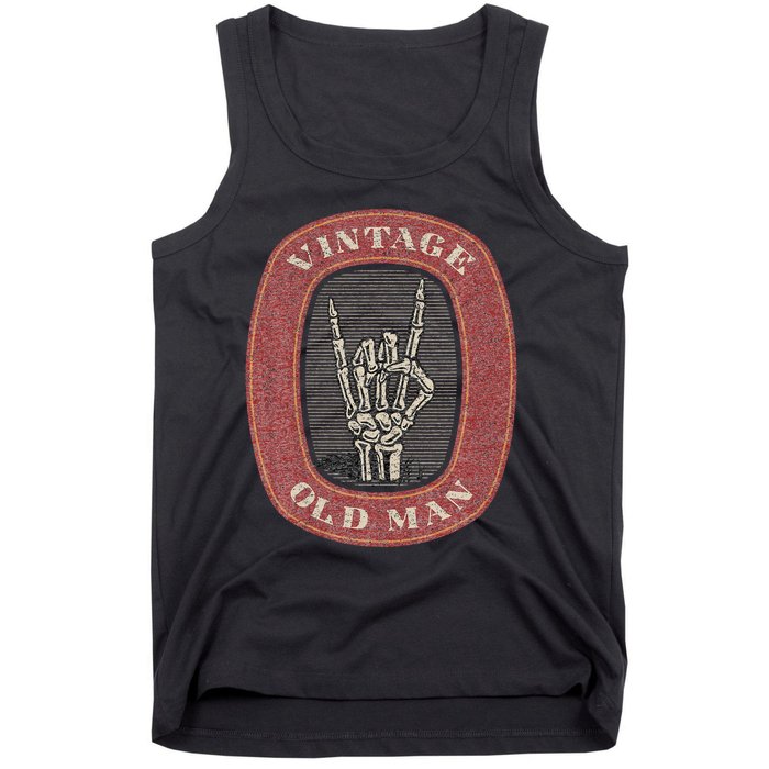 Funny Old Man Guy Vintage Graphic Skeleton Hand Tank Top