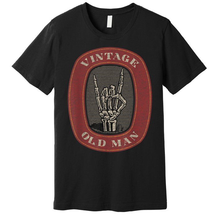 Funny Old Man Vintage Skeleton Hand Graphic Premium T-Shirt