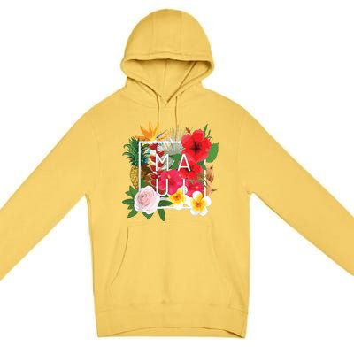 Flowers Of Maui Word Art Hawaiian Island Souvenir Premium Pullover Hoodie